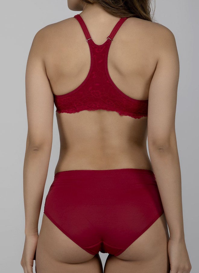 PRIZO Self-Designed Lightly Padded Lingerie Set in Maroon - Image 3